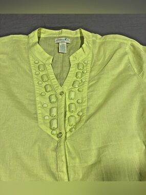 Caribbean Joe 2X Lime Green Embellished Button-Front Shirt